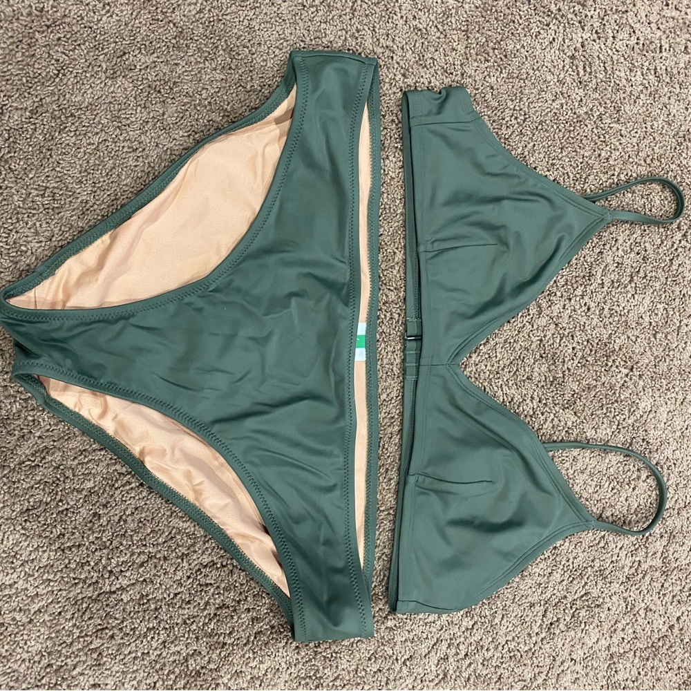 J. Crew Olive Green Bikini Set with Beige Lining